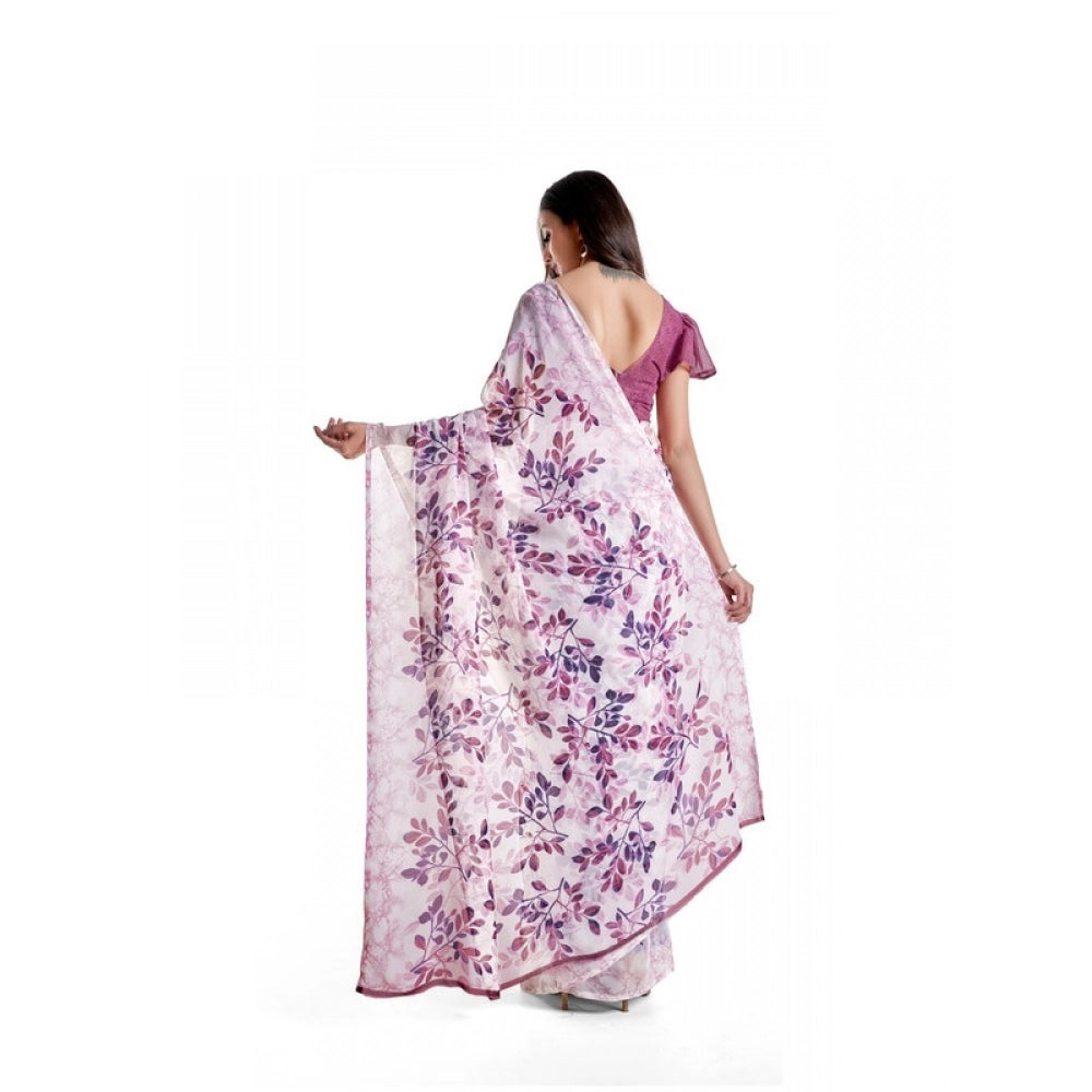 Generic Women's Georgette Printed Saree With Unstitched Blouse 5.5Mtr (Pink)