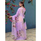 Generic Women's Cotton Blend Printed Kurti With Pant Dupatta Set (Lavender)