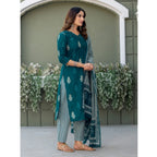 Generic Women's Cotton Blend Printed Kurti With Pant Dupatta Set (Morpichh)