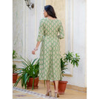 Generic Women's Rayon  Print With Embroidery Work A-Line Kurti (Green)