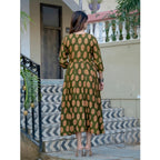 Generic Women's Rayon Print With Embroidery Work A-Line Kurti (Dark Green)