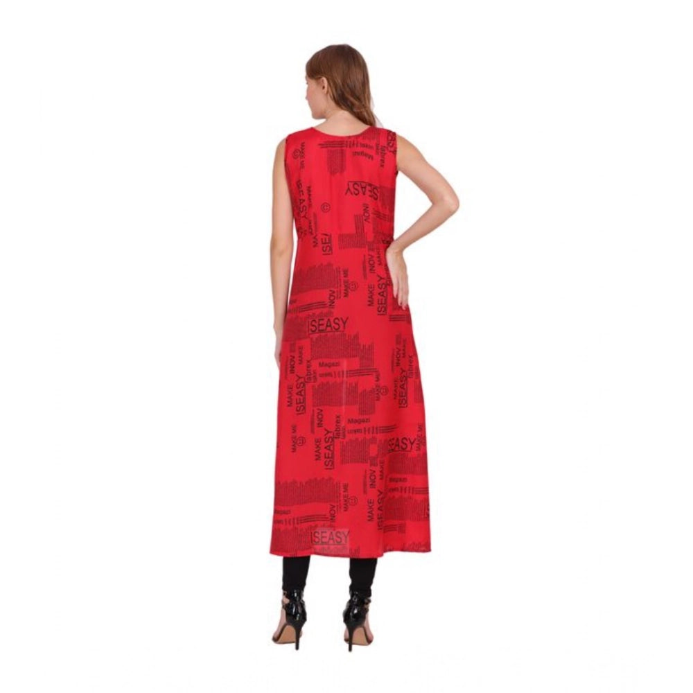 Generic Women's Casual Crepe Sleeveless Slit Dress (Red)