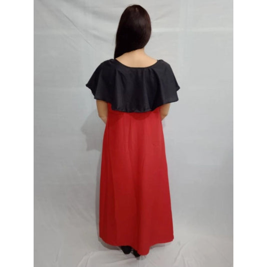 Generic Women's Casual Crepe Cape Sleeve Dress (Black)