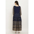 Generic Women's Casual Rayon 3-4th Sleeves Anarkali Kurti (Blue)