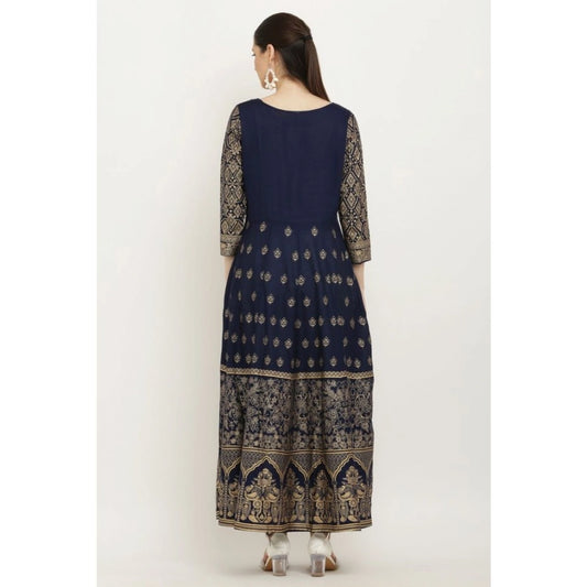 Generic Women's Casual Rayon 3-4th Sleeves Anarkali Kurti (Blue)