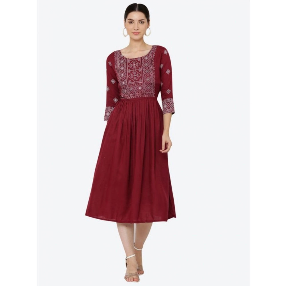 Generic Women's Casual Rayon 3-4th Sleeves Kurti (Maroon)