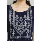 Generic Women's Casual Rayon Sleeveless Kurti (Blue)