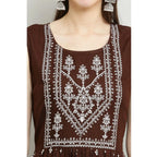 Generic Women's Casual Rayon Sleeveless Kurti (Brown)