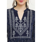 Generic Women's Casual Rayon Full sleeve Kurti (Blue)