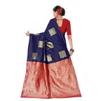 Generic Women's Soft Lichi Silk Printed Saree With Unstitched Blouse 5.5Mtr (Blue)