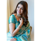 Generic Women's Soft Lichi Silk Printed Saree With Unstitched Blouse 5.5Mtr (Sky Blue)