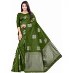 Generic Women's Soft Lichi Silk Printed Saree With Unstitched Blouse 5.5Mtr (Green)