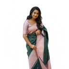 Generic Women's Soft Lichi Silk Printed Saree With Unstitched Blouse 5.5Mtr (Green)