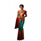 Generic Women's Soft Lichi Silk Printed Saree With Unstitched Blouse 5.5Mtr (Green)