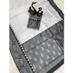 Generic Women's Soft Lichi Silk Printed Saree With Unstitched Blouse 5.5Mtr (Off-White)