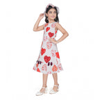 Generic Girl's Popcorn Printed Sleeve Less Round Neck Dress (Red)