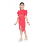Generic Girl's Cotton Lycra Soild Short Sleeve Close Neck Dress (Pink)