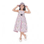 Generic Girl's Cotton Printed Sleeve Less Round Neck Dress (Pink)