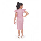 Generic Girl's Knitted Striped Short Sleeve Close Neck Dress (Pink)