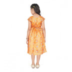 Generic Girl's Brocket Silk Printed Short Sleeve Round Neck Dress (Orange)