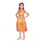 Generic Girl's Brocket Silk Printed Short Sleeve Round Neck Dress (Orange)
