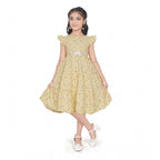 Generic Girl's Twill Printed Short Sleeve Round Neck Dress (Yellow)