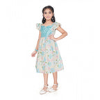 Generic Girl's Popcorn Printed Short Sleeve Squre Neck Dress (Sky Blue)