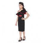 Generic Girl's Knitted Soild Sleeve Less Off Shoulder Dress (Black)