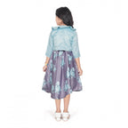 Generic Girl's Satin Printed Sleeve Less Round Neck Dress (Sea Green)