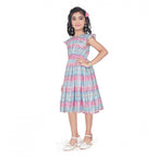 Generic Girl's Lycra Printed Sleeve Less Round Neck Dress (Multicolor)