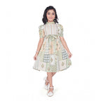 Generic Girl's Digital Knitted Printed Half Sleeve Close Neck Dress (Light Green)