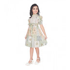 Generic Girl's Digital Knitted Printed Half Sleeve Close Neck Dress (Light Green)