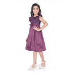 Generic Girl's Satin Printed Sleeve Less Round Neck Dress (Purple)