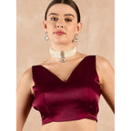 Generic Women's Jimmy Choo solid Saree With Unstitched Blouse 5.5Mtr (Wine )