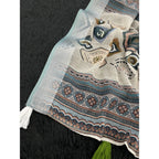 Generic Women's Linen Cotton  Printed Saree With Unstitched Blouse 5.5Mtr (Grey)
