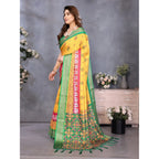 Generic Women's Cotton Silk  Printed Saree With Unstitched Blouse 5.5Mtr (Yellow)