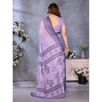 Generic Women's Linen Cotton  Printed Saree With Unstitched Blouse 5.5Mtr (Purple)