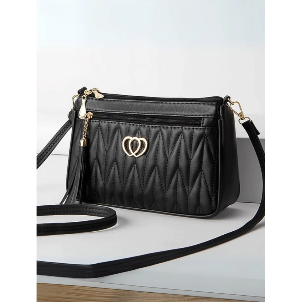 Generic Women's PU Leather Zipper Sling Bag (Black)