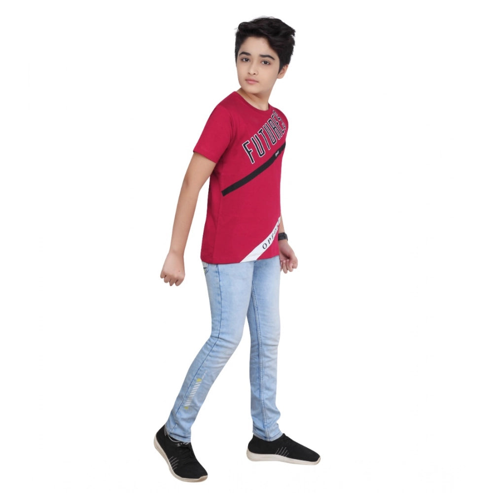 Generic Boy's Cotton Grapic Printed Round Neck T-Shirt (Marron)