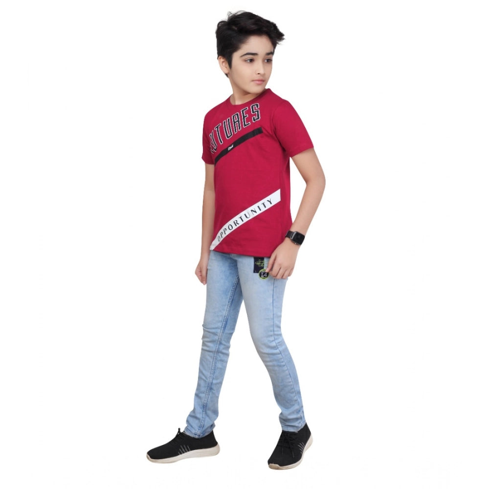 Generic Boy's Cotton Grapic Printed Round Neck T-Shirt (Marron)