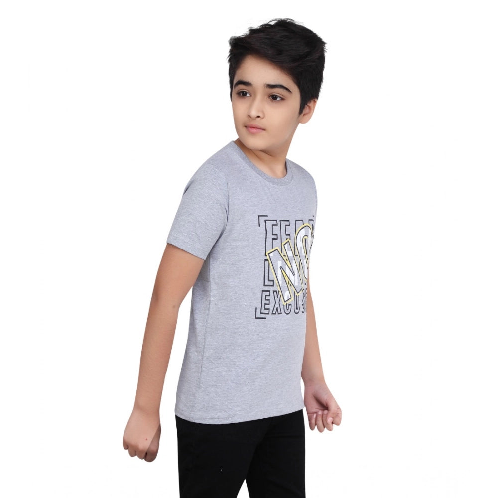 Generic Boy's Cotton Grapic Printed Round Neck T-Shirt (Grey Melange)