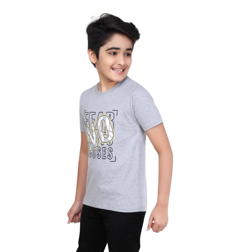 Generic Boy's Cotton Grapic Printed Round Neck T-Shirt (Grey Melange)