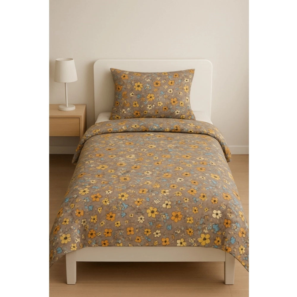 Generic Microfiber Floral Printed Single Bedsheet with 1 Pillow Cover (Multicolor)