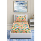 Generic Cotton Blend Floral Printed Single Bedsheet with 1 Pillow Cover (Yellow)