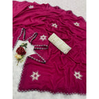 Generic Women's Chiffon Butti Dotted Saree With Unstitched Blouse 5.5Mtr (Pink)