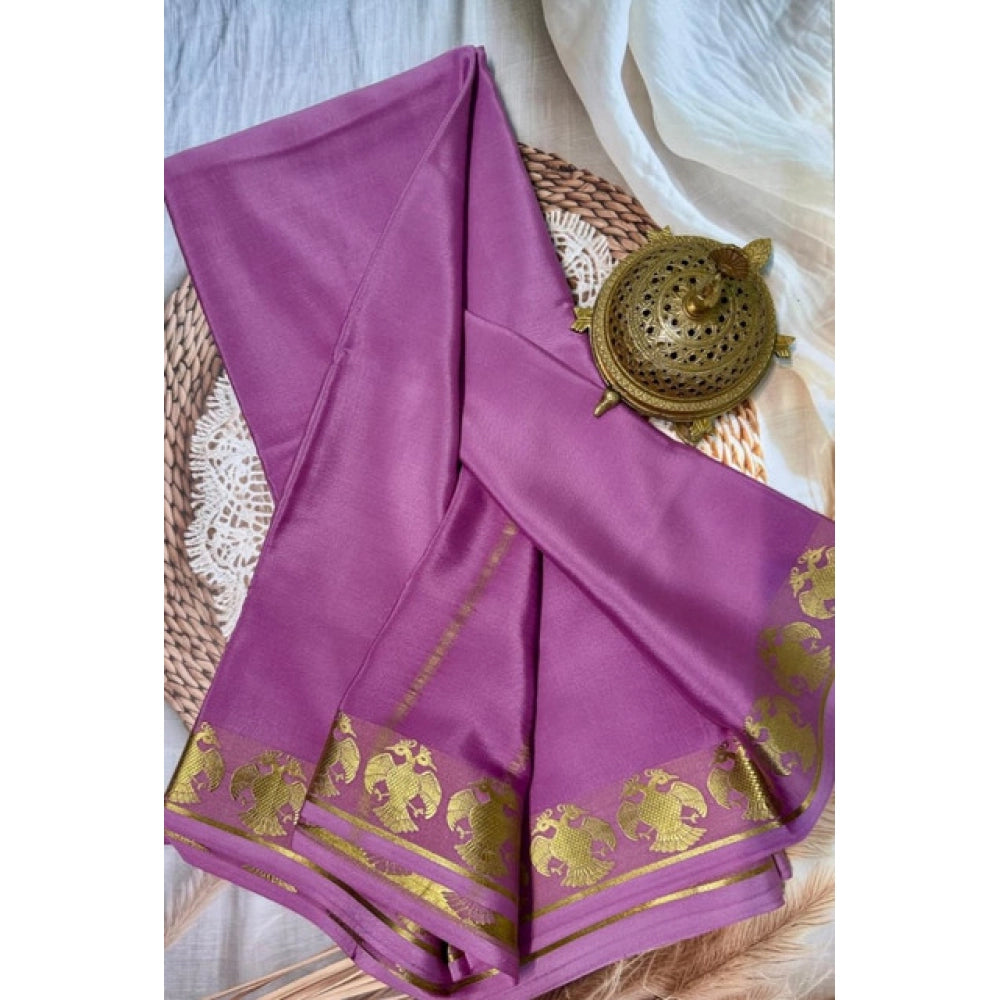 Generic Women's Crepe Chit Pallu Solid Saree With Unstitched Blouse 5.5Mtr (Pink)