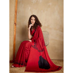 Generic Women's Satin Crepe Printed Saree With Unstitched Blouse 5.5Mtr (Red)