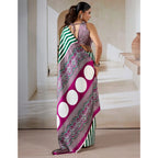 Generic Women's Satin Crepe Printed Saree With Unstitched Blouse 5.5Mtr (Green)