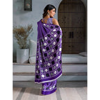 Generic Women's Satin Crepe Printed Saree With Unstitched Blouse 5.5Mtr (Purple)