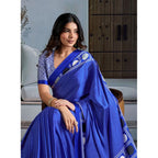 Generic Women's Satin Crepe Printed Saree With Unstitched Blouse 5.5Mtr (Blue)